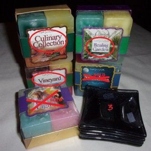 THREE 3/CANDLE GIFT SETS & THREE TIGER GLASS HOLDERS